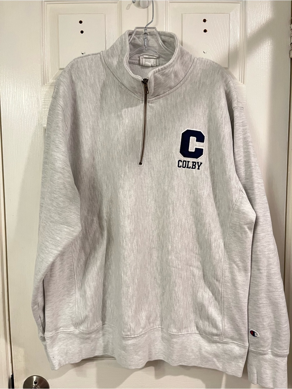 Champion Reverse Weave COLBY College 1/4 Zip Sweatshirt Gray w/Side Panels XL